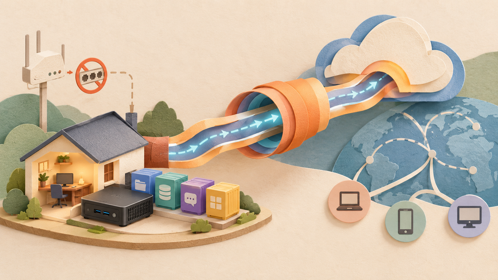 Túnel cifrado saliente entre un homelab doméstico y la red de Cloudflare, sin puertos abiertos en el router