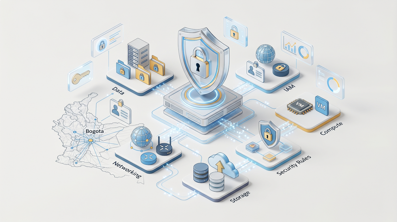 Diagrama de arquitectura de seguridad inicial en Oracle Cloud