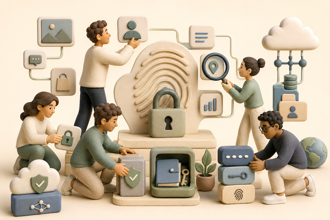Ilustración sobre privacidad digital, huella digital y protección de datos personales